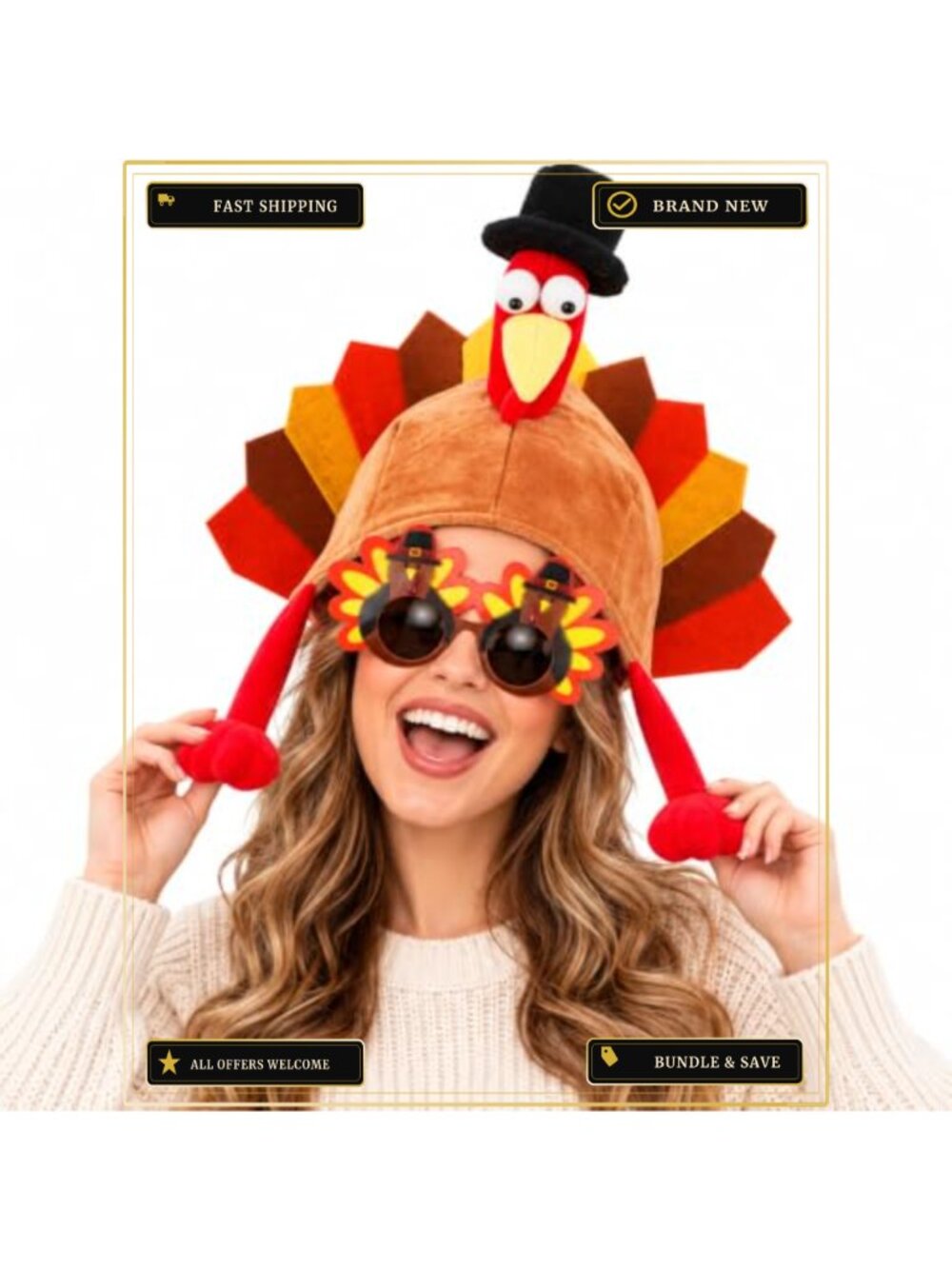 Plush Funny Thanksgiving Turkey Hat with Glasses Headwear Costume Accessory
